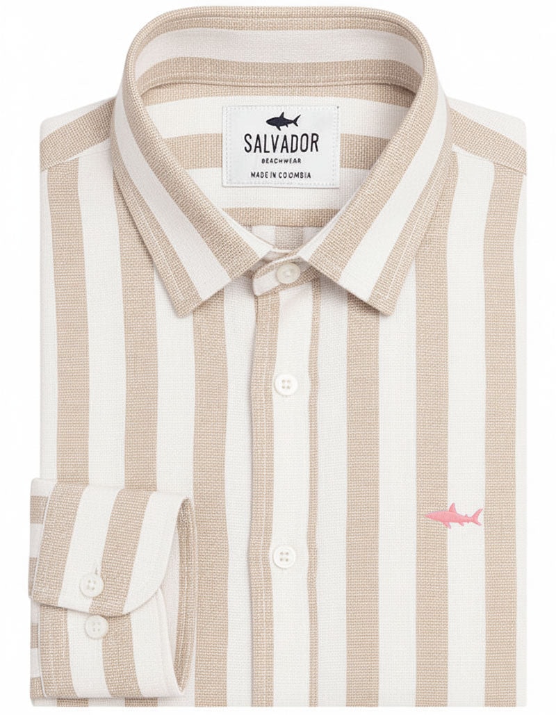 CAMISA BLANCA RAYAS G ARENA - imagen 1