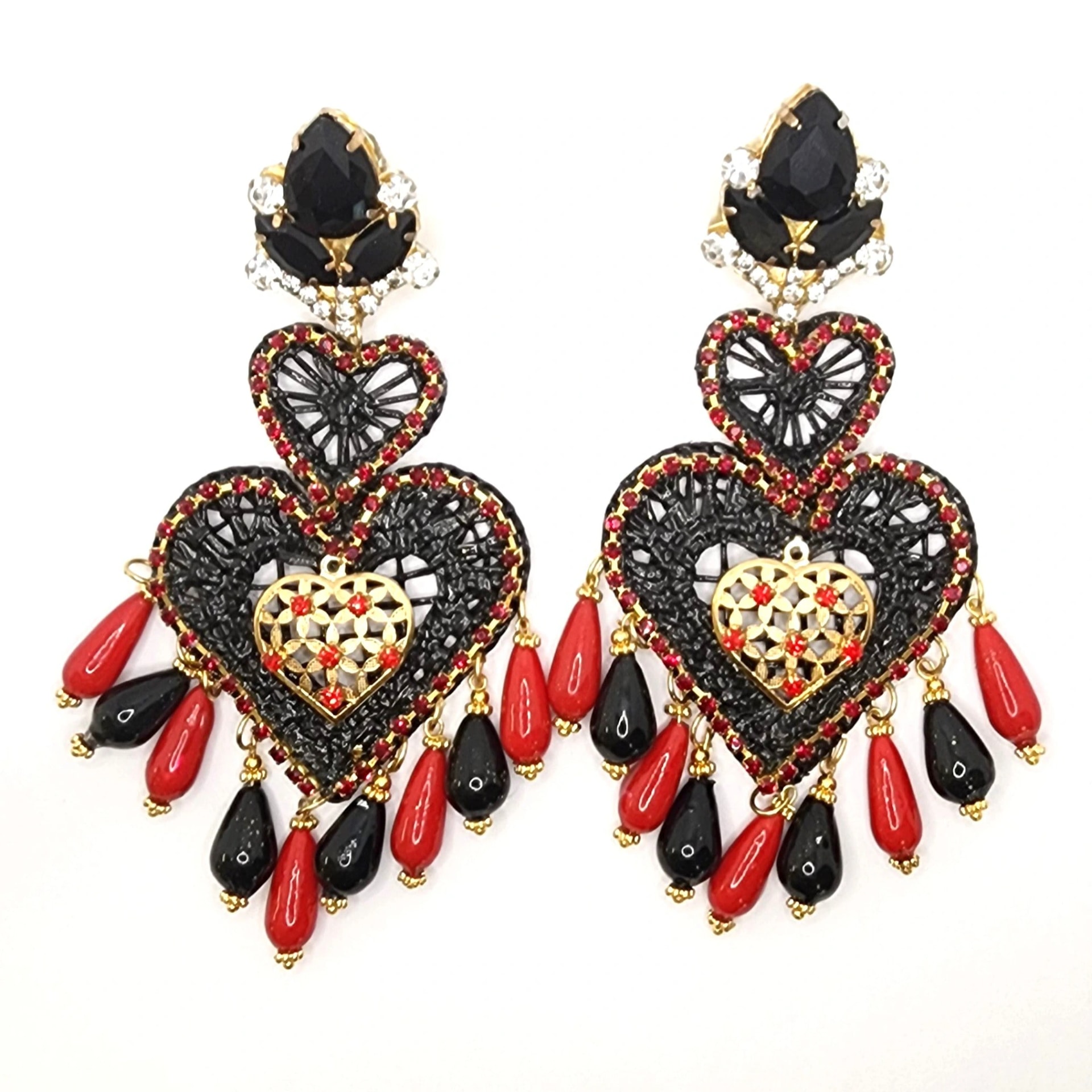 Black & Red Heart Earrings - imagen 1