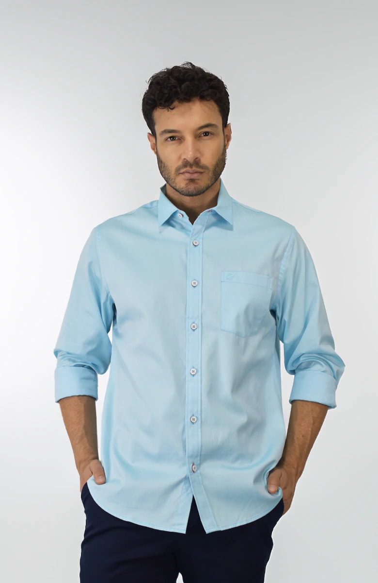 Camisa Manga larga Azul Claro Para Hombre - imagen 1