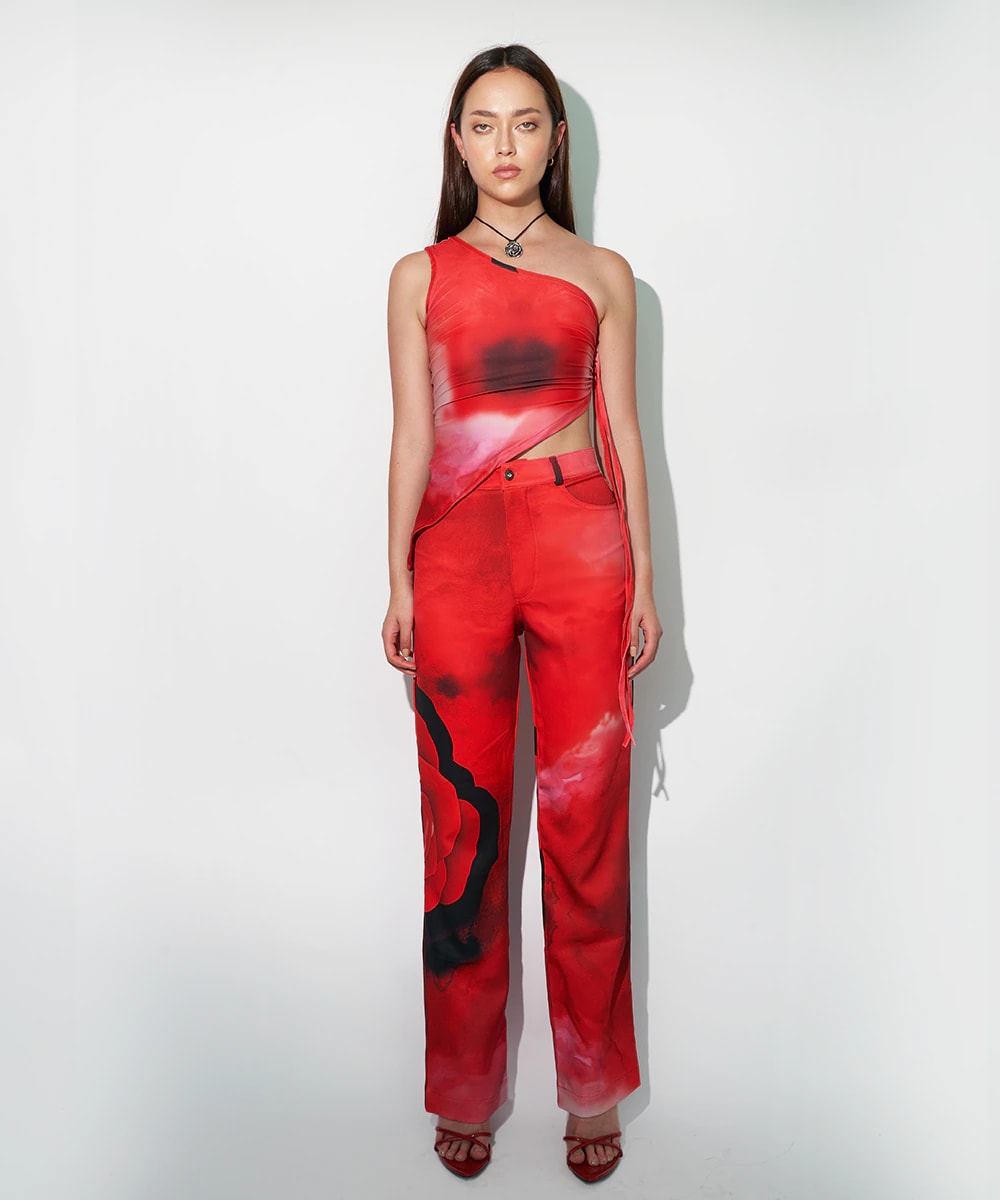 One Shoulder Top In Rose Red - imagen 1