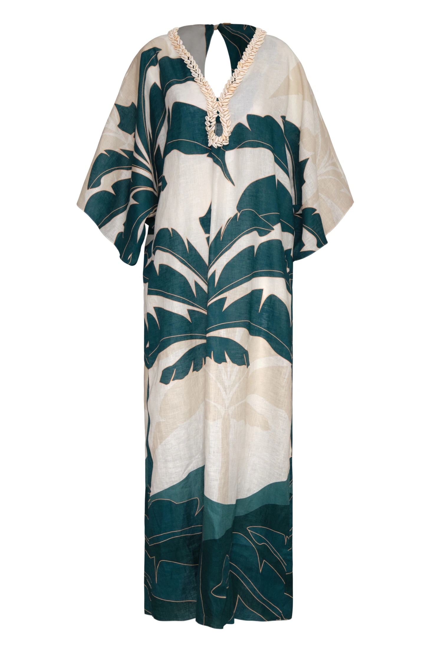 Andina Hand Embroidered Linen Tunic / Aquamarine Palms - imagen 1