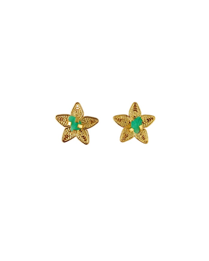 Aretes mini filigrana  y esmeralda estrellita - imagen 1