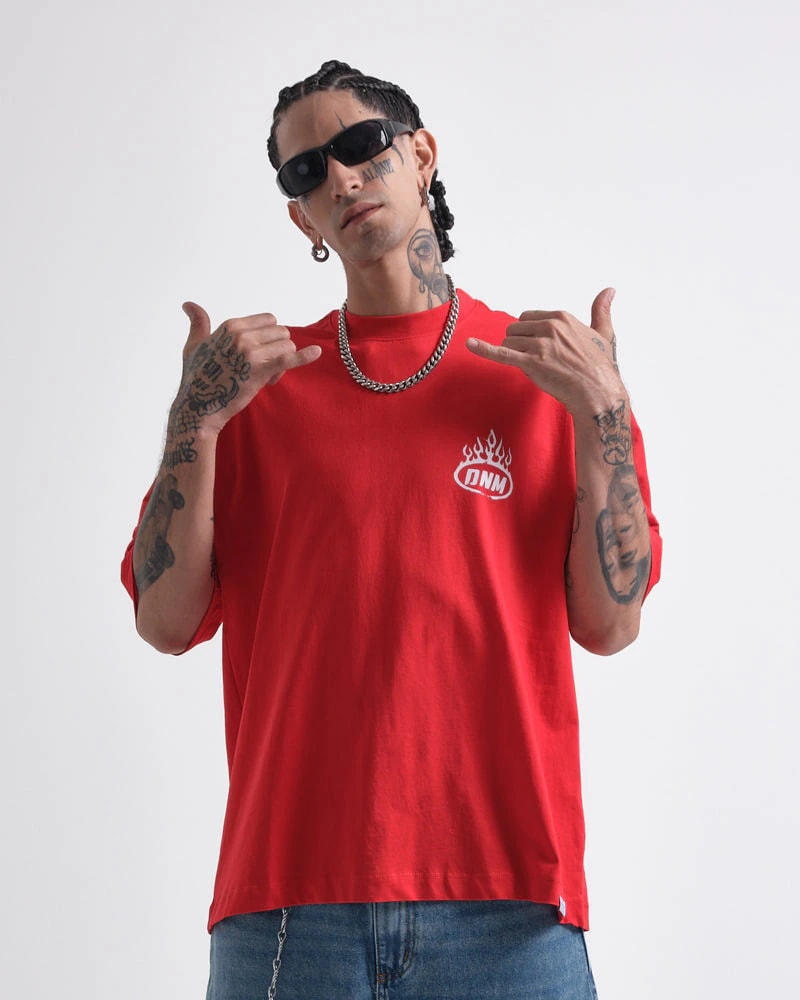 Camiseta Roja Oversize Rebels Fire - imagen 1