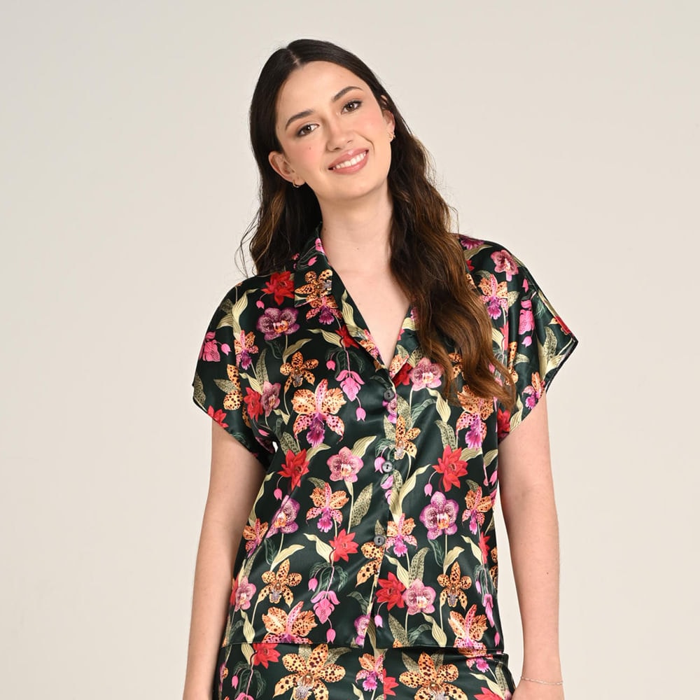 Camisa Manga Corta Escote V Estampado Cordillera - imagen 1