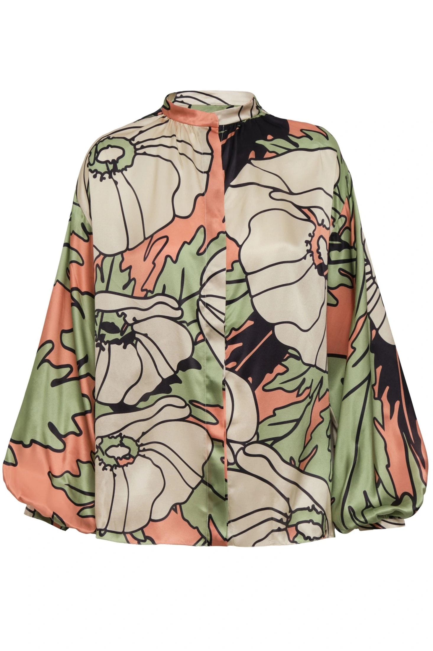 Don Simon Satin Silk Blouse / Sage Gladiolos Garden - imagen 1