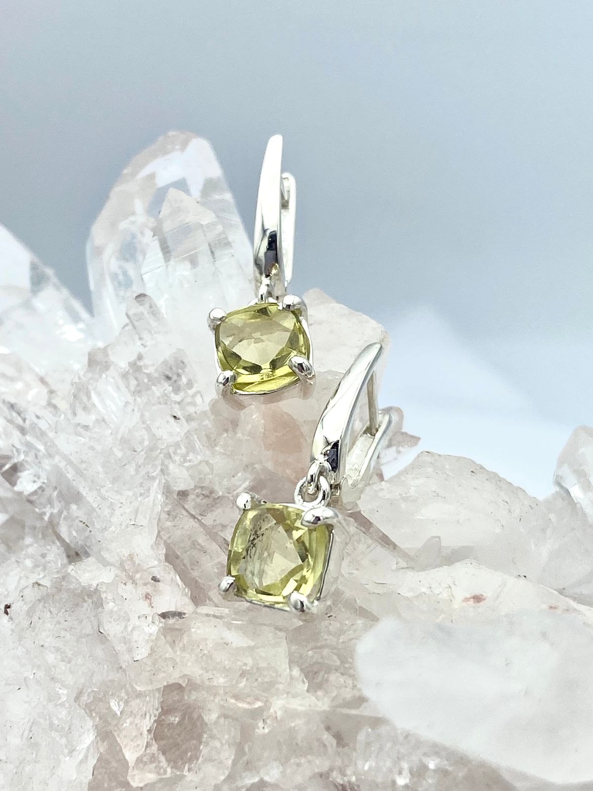 Aretes diseño Candongas Cuarzo Limón Cuadrados - imagen 1