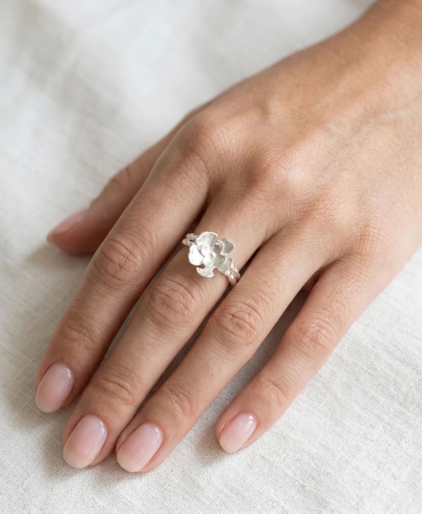 Anillo Flor Artesanal en Plata ley 950 - imagen 1