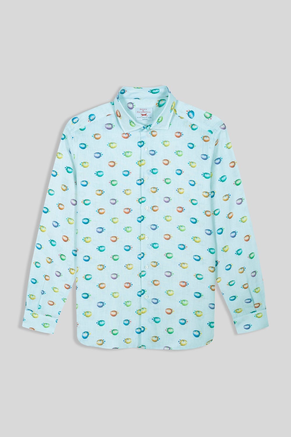 Men's linen shirt turquoise pufferfish - imagen 1