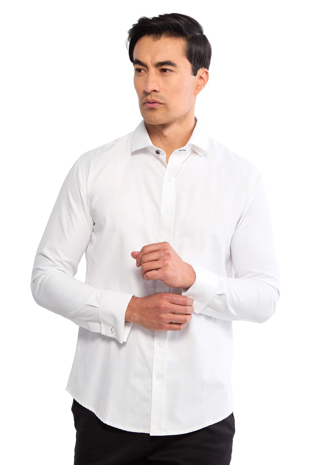 Camisa para mancornas blanca con boton en contraste - imagen 1