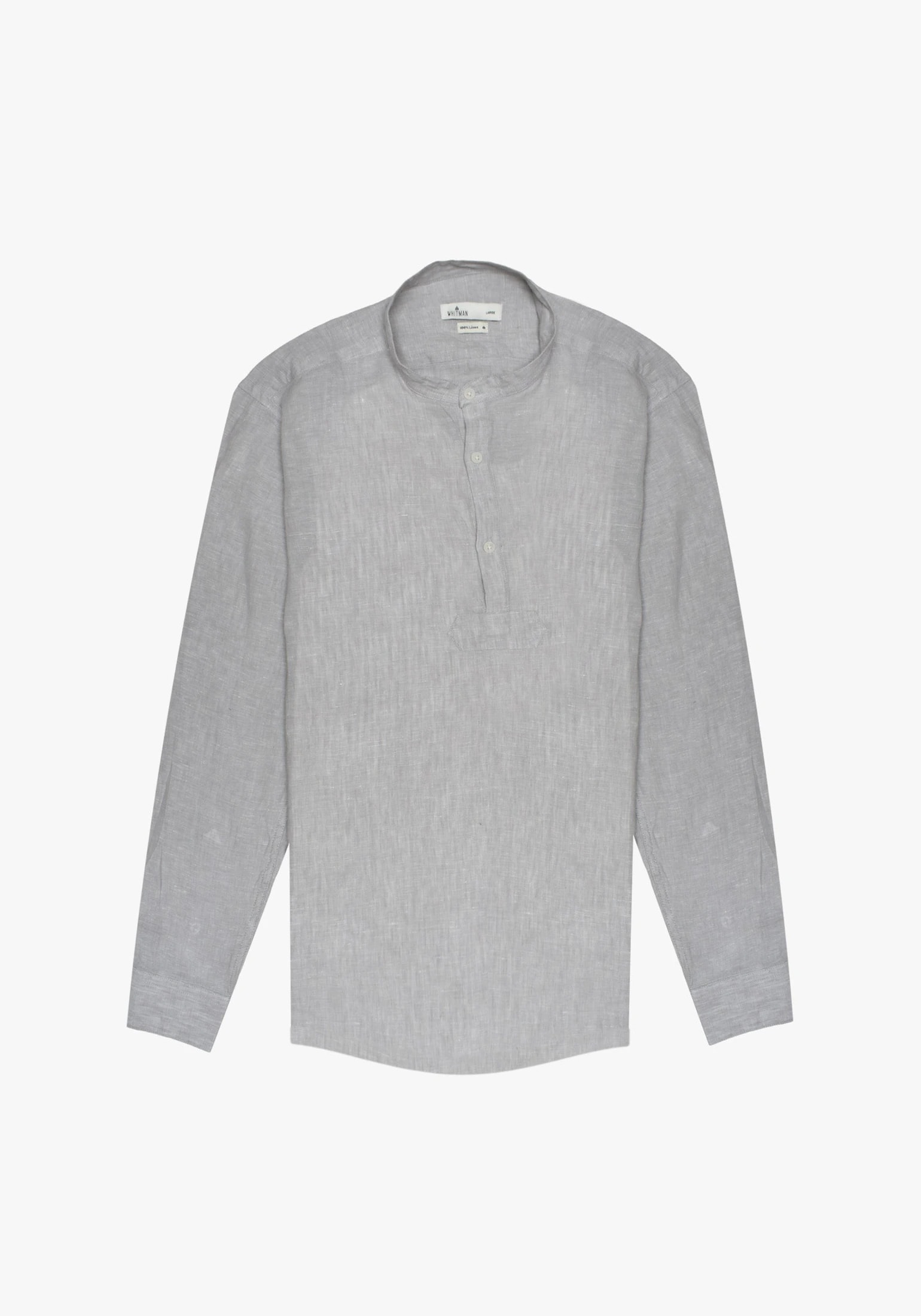 Camisa Lino Cuello Nerú Tres Botones Gris Claro - imagen 1
