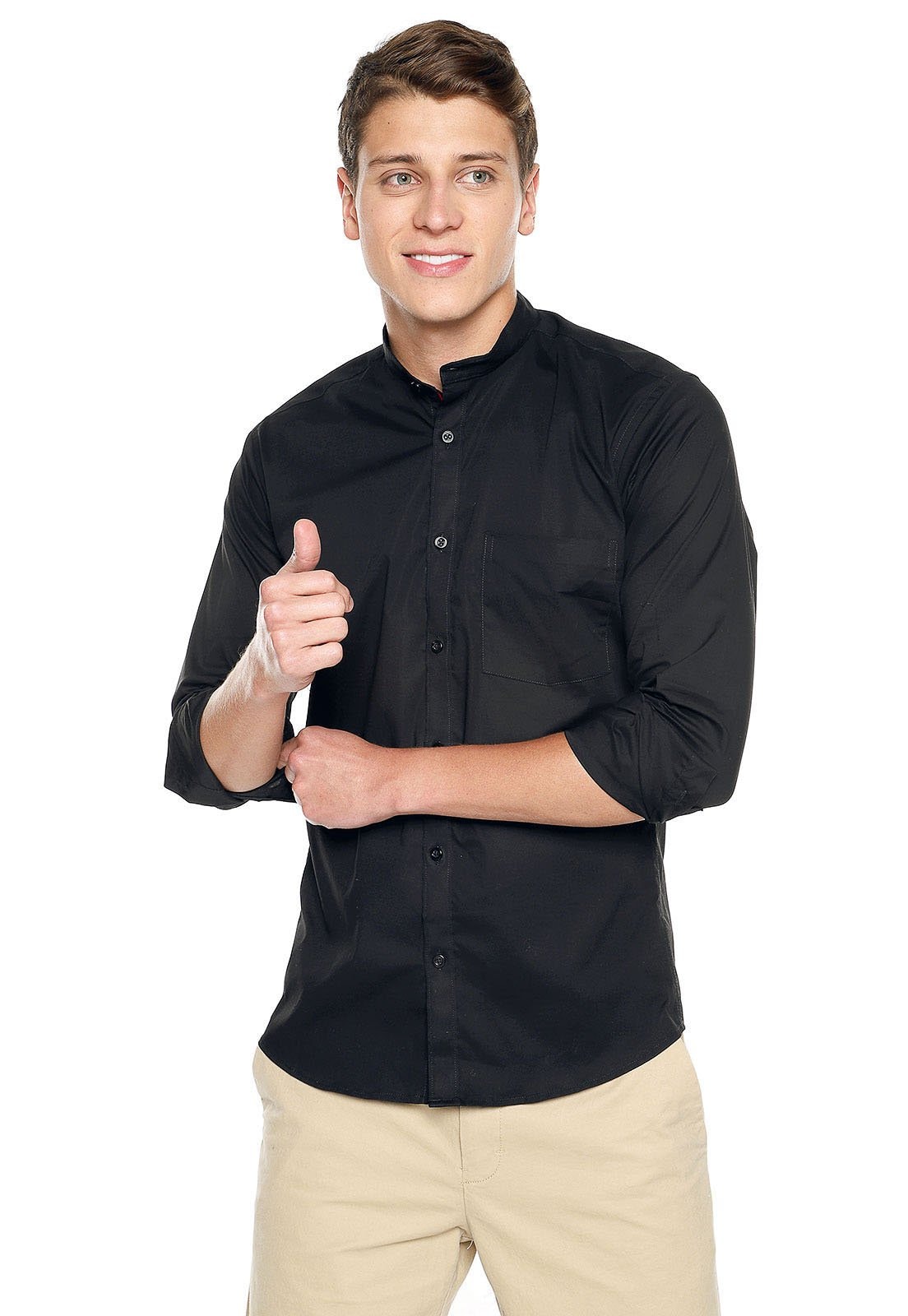 Camisa cuello nerú negra slimfit - imagen 1