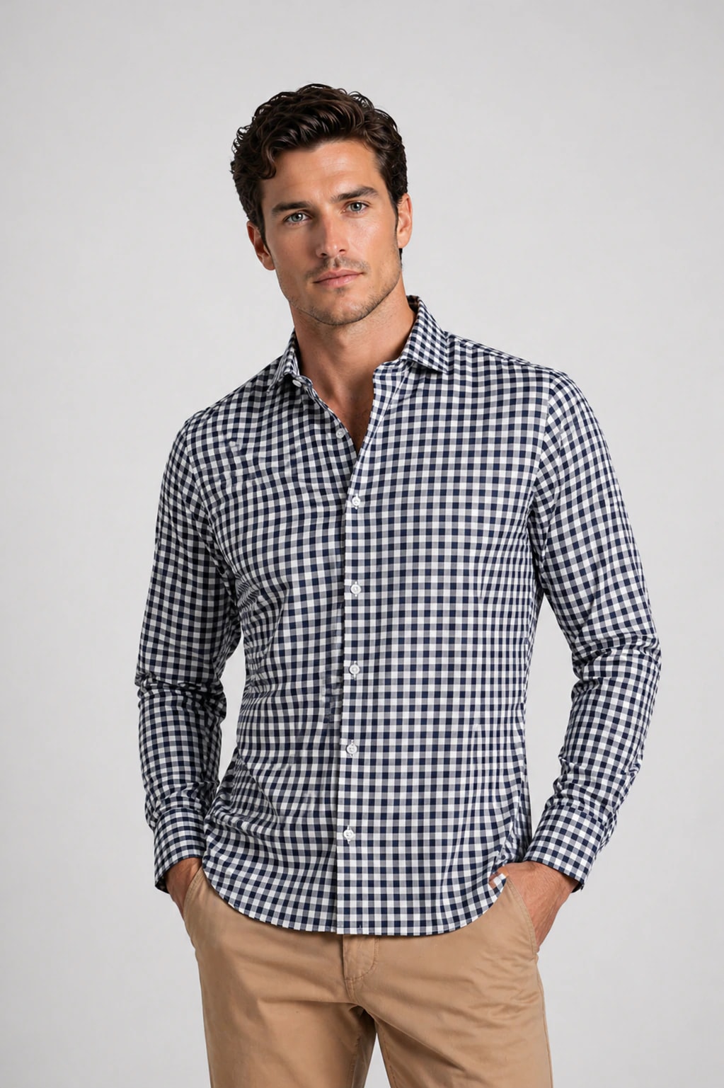 Camisa Classic Algodón Cuadros Azul Navy - imagen 1