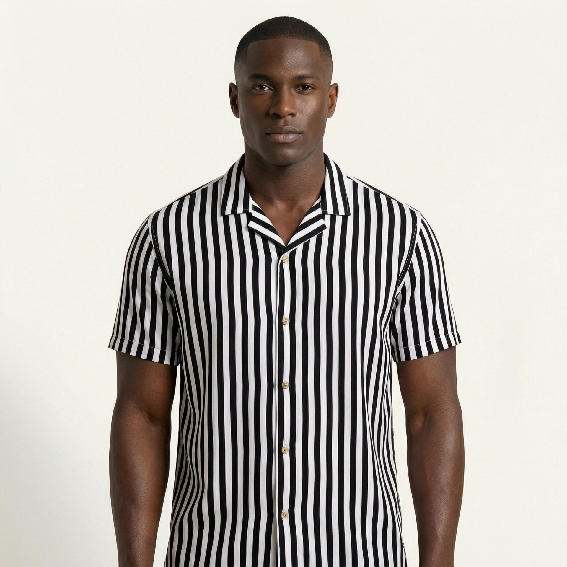 Camisa Bowling Rayada Blanco/Negro C201 - imagen 1