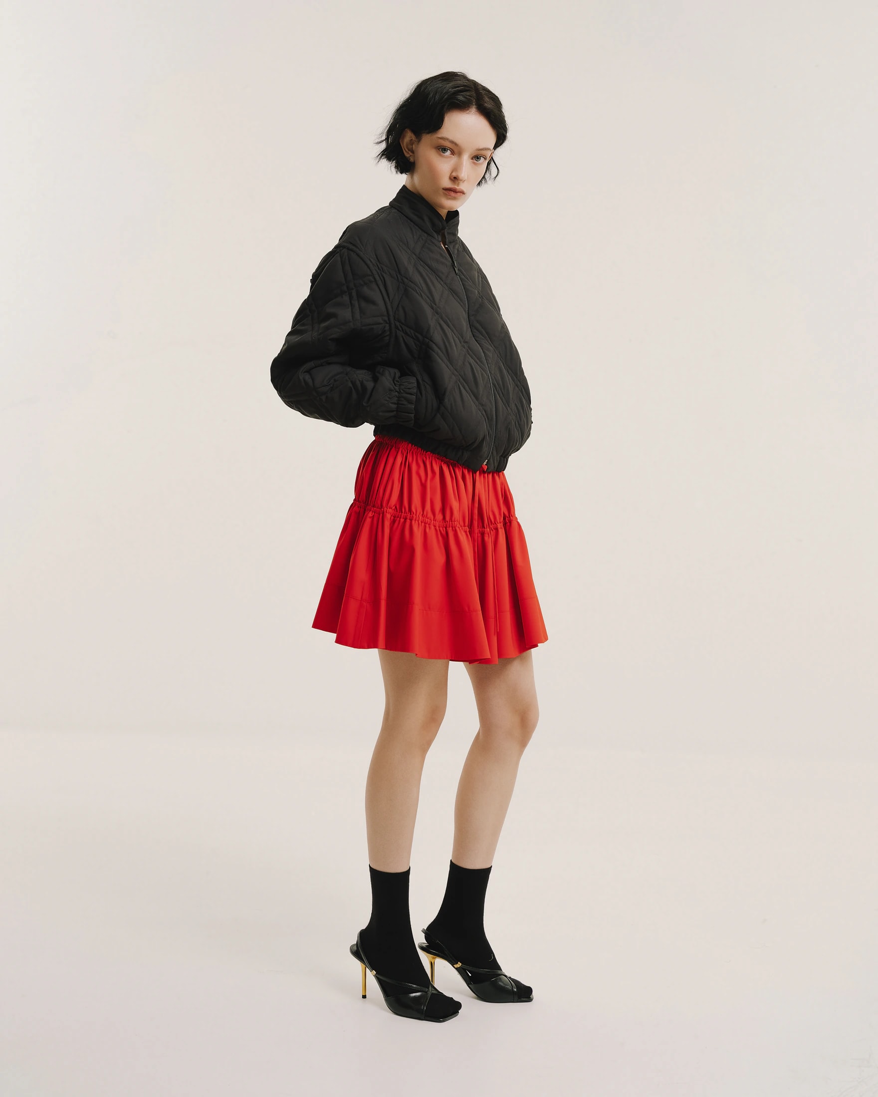 Gathered-Waist Pleated Mini Skirt - imagen 1