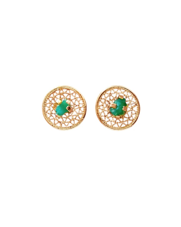 Aretes Topos Mini Filigrana y Esmeralda Circle - imagen 1