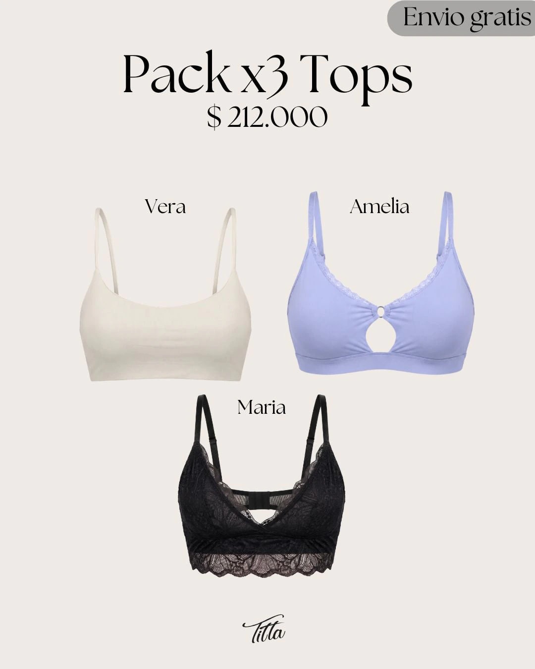 Pack x 3 Tops sin Varillas + Envio gratis - imagen 1