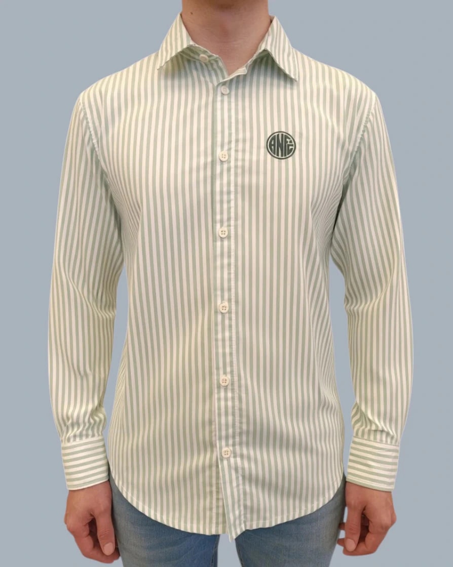 CAMISA BOTONES BLANCA RAYAS VERDES ANFC - imagen 1
