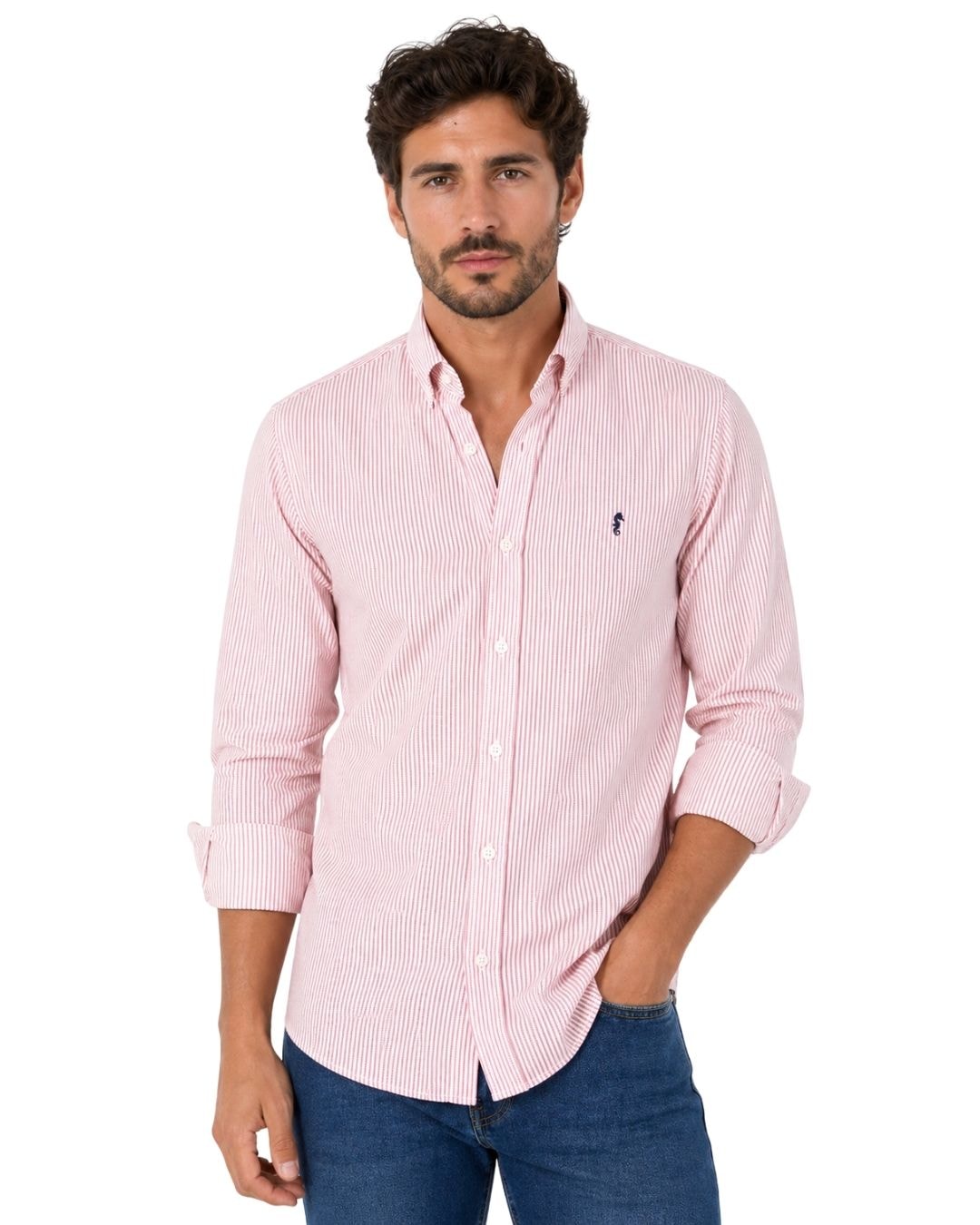 Camisa Manga Larga Oxford Rayas Rojas - imagen 1
