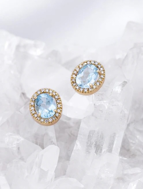 Aretes Topacio Azul y Diamantes en Oro Amarillo 18K - imagen 1