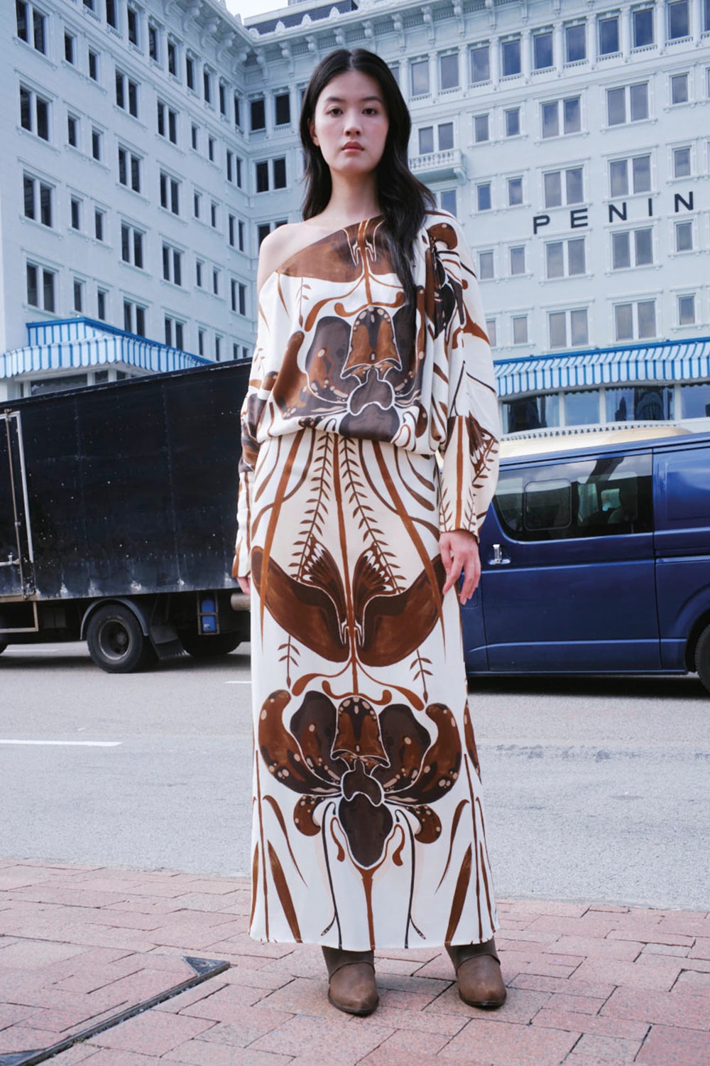 Vestido chengdu ivory coffee - imagen 1