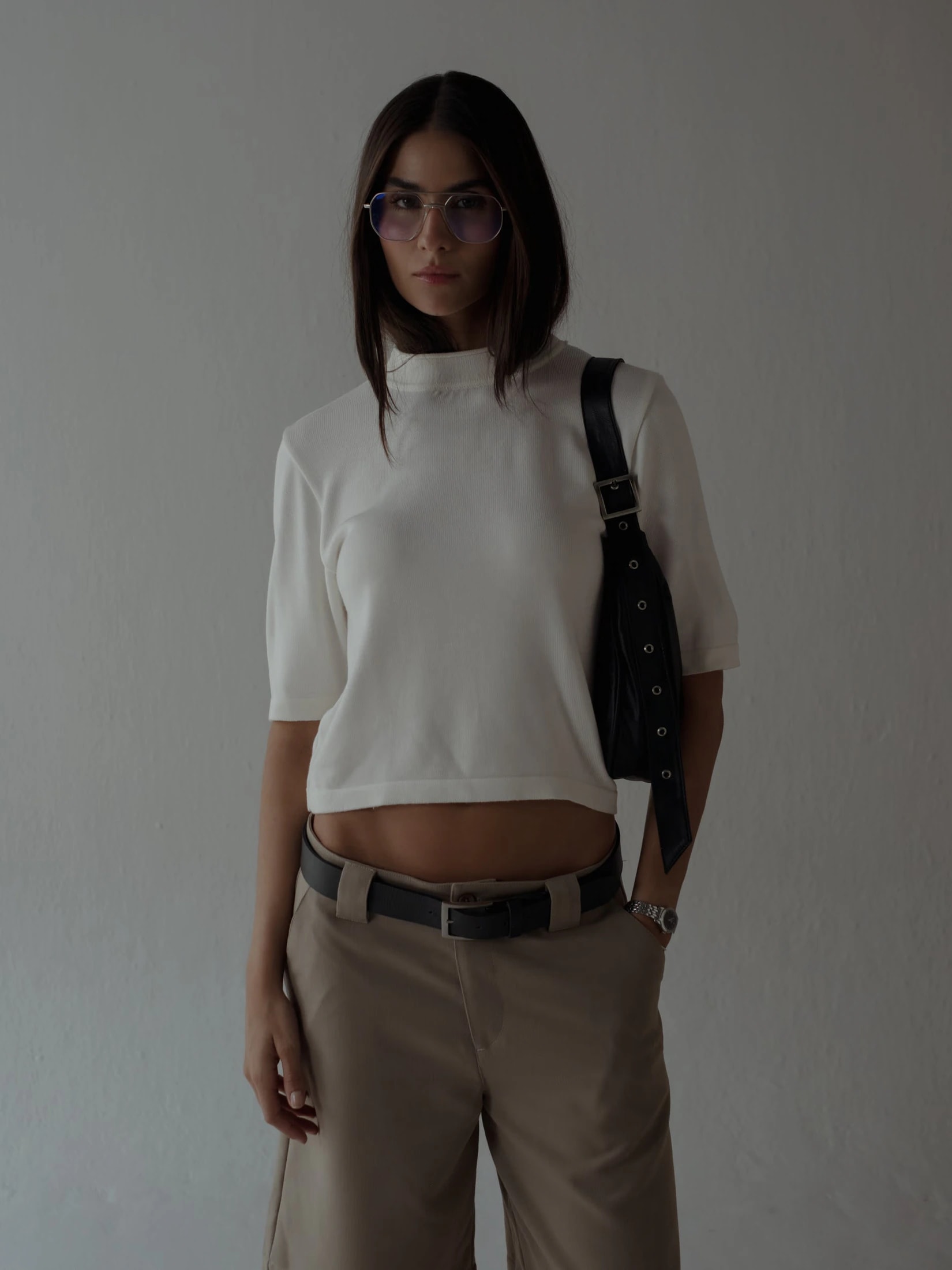 TALL COLLAR KNIT T-SHIRT - VANILLA - imagen 1