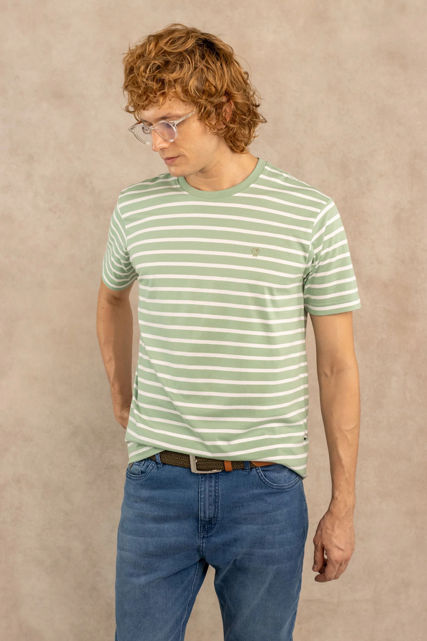 Camiseta Antimanchas Rayas Verde Sage - imagen 1