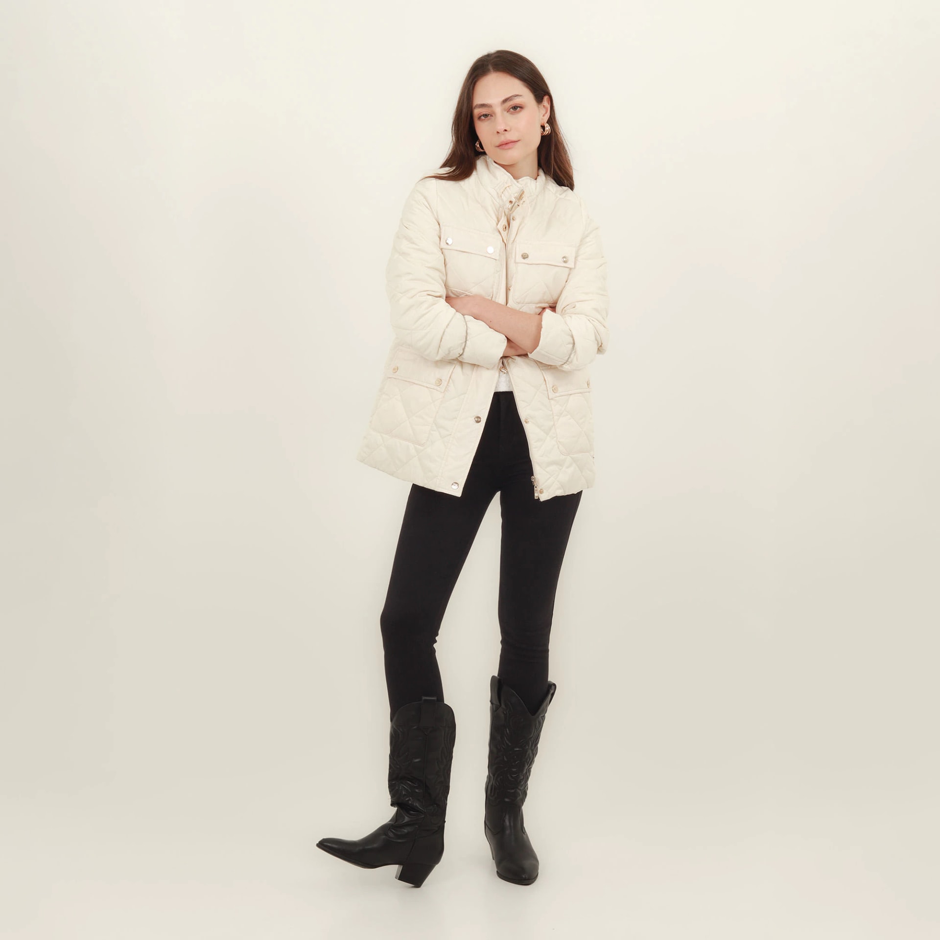 Chaqueta larga acolchada con ajuste en cintura - imagen 1