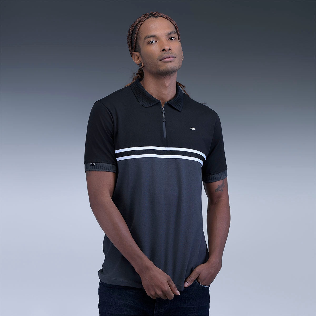 Polo Regular Negro/Gris - imagen 1
