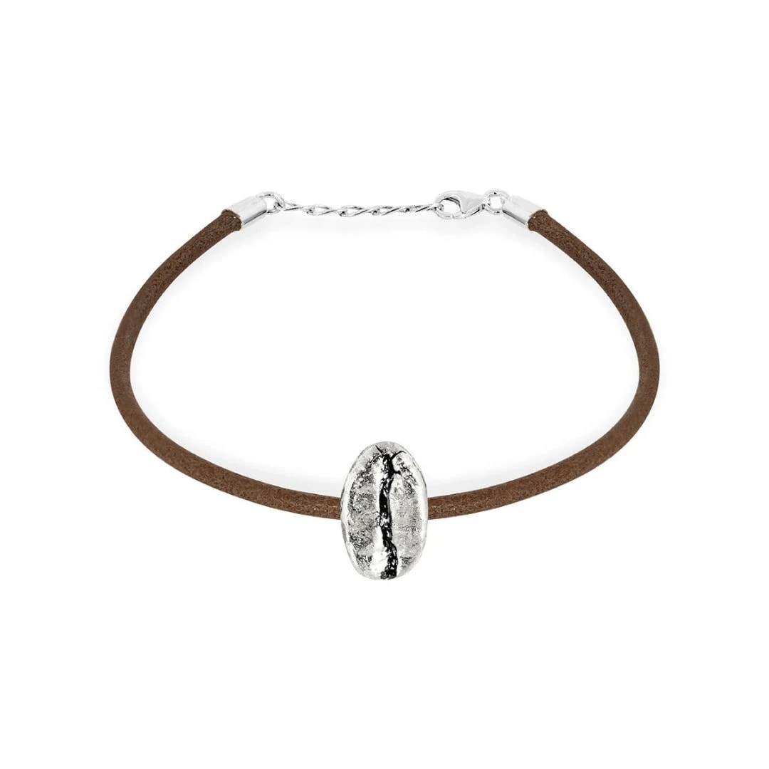 Pulsera Café Gesha en plata con cuero redondo - imagen 1