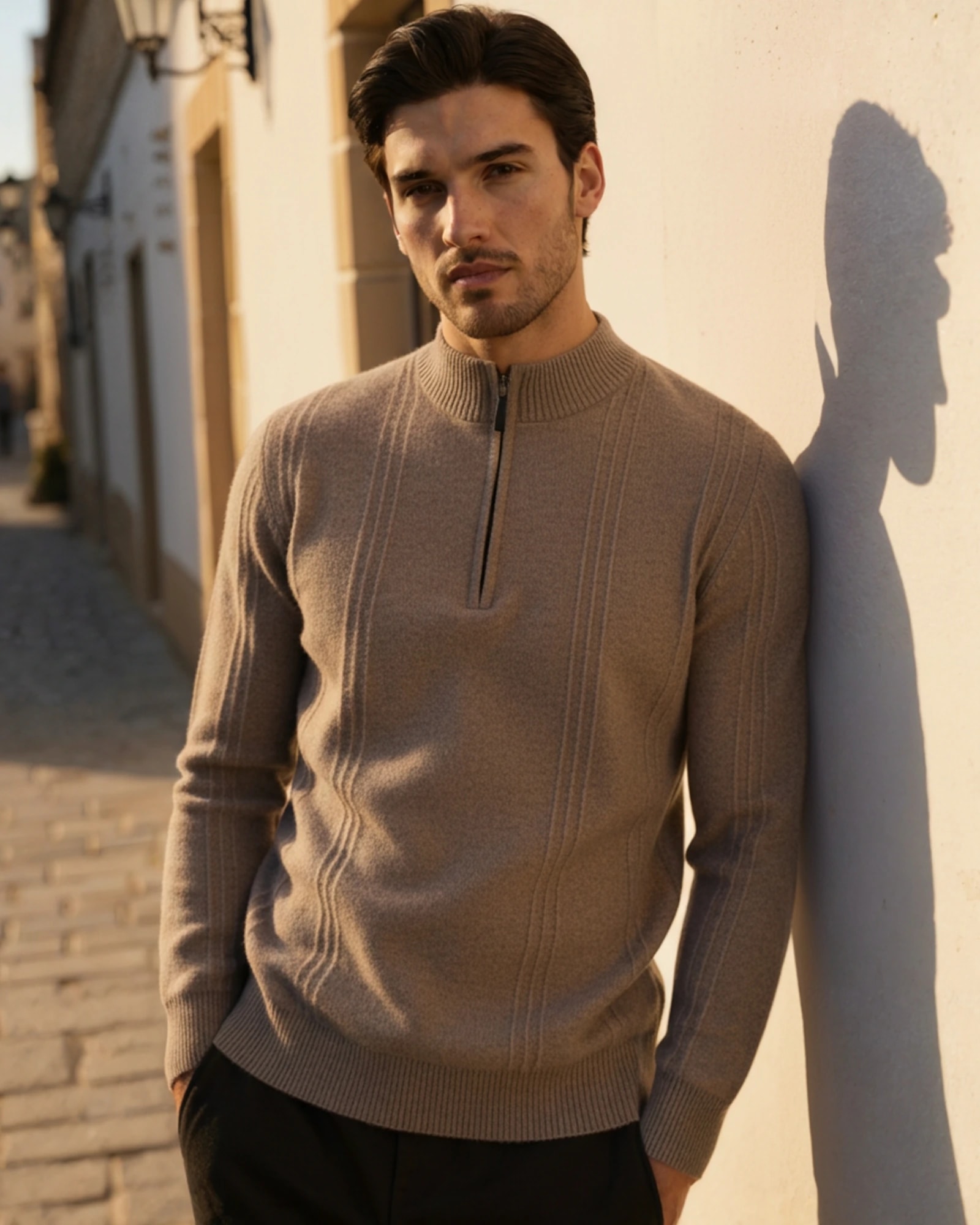100% Cashmere Ribbed Half Zip - imagen 1