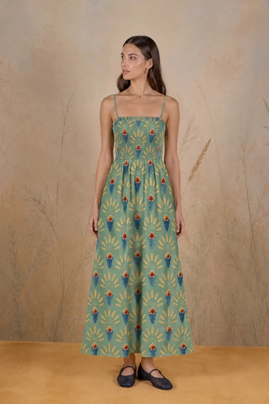 Women's Venustas long linen dress green - imagen 1