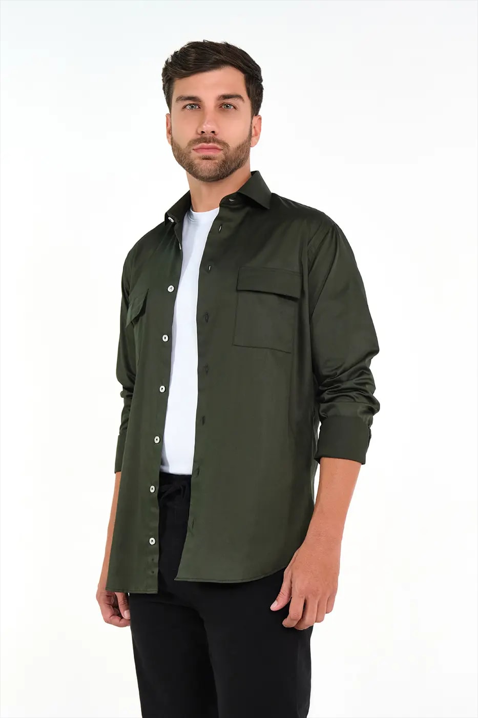 Camisa Slim Fit 100% Algodón Verde Militar - imagen 1