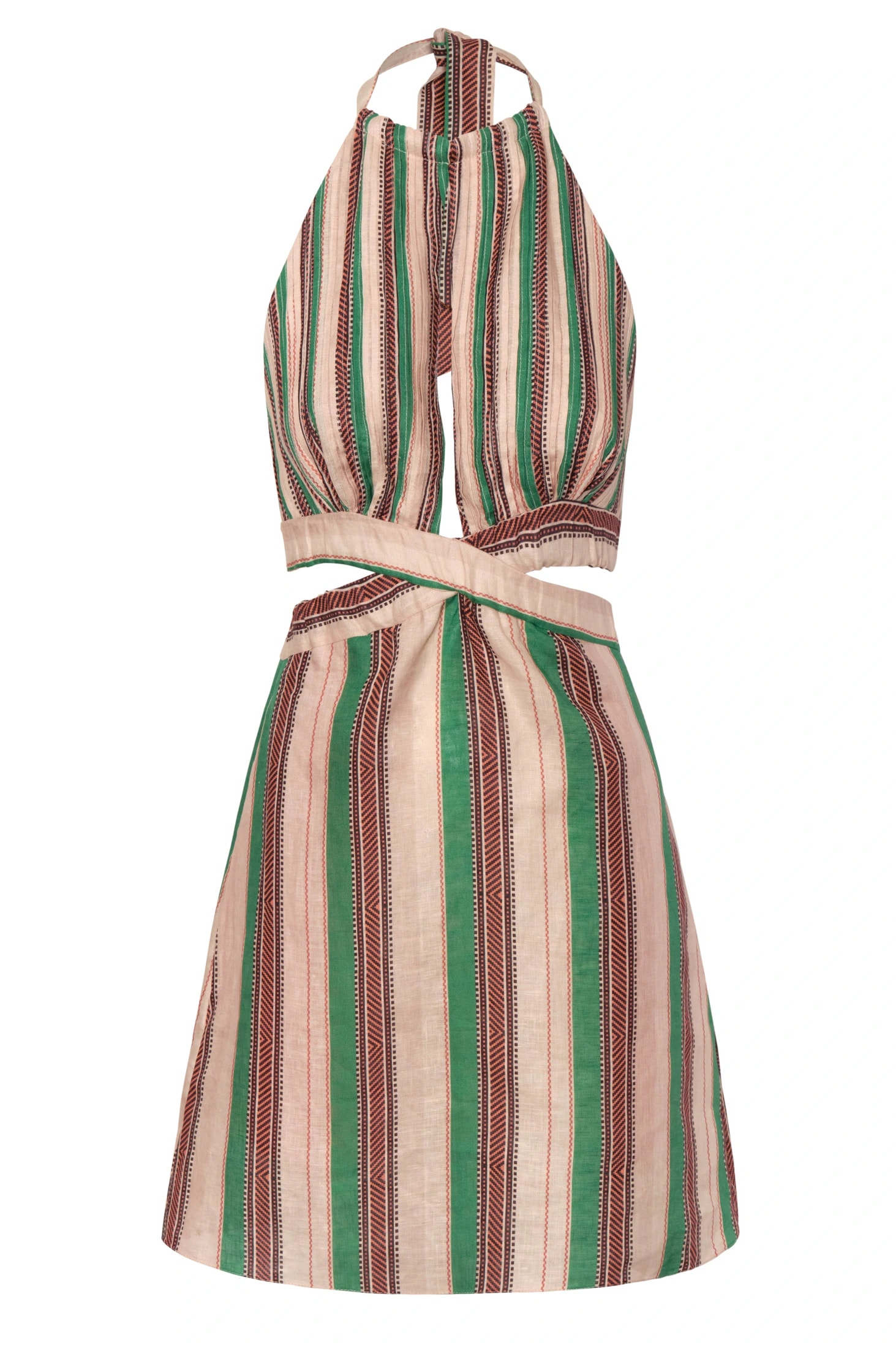 San Agustín Linen Mini Dress / Green Artisanal Stripes - imagen 1