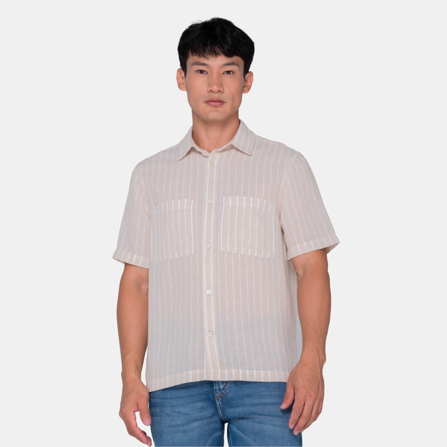 Vertical Stripes S/S Shirt Beige - imagen 1