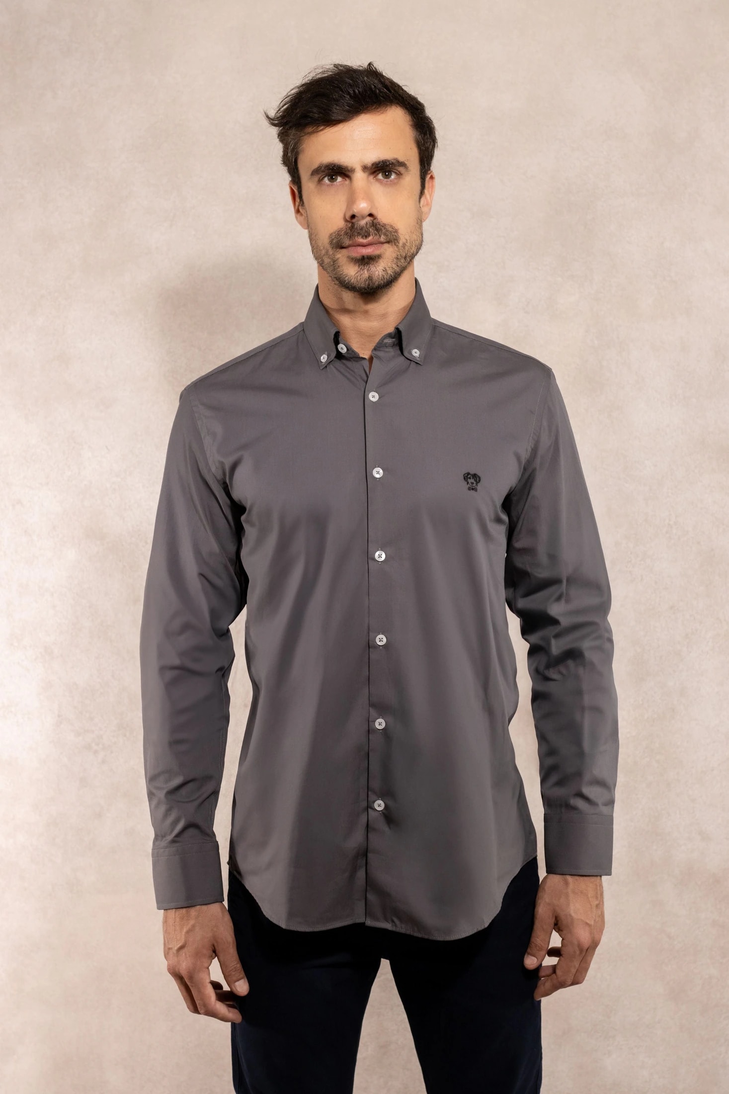 Camisa Antimanchas Popelina Gris Oscuro - Talla Regular - imagen 1