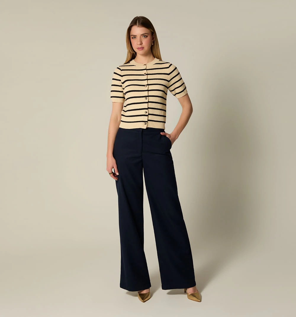 Blusa m/c rayas con botón joya - imagen 1