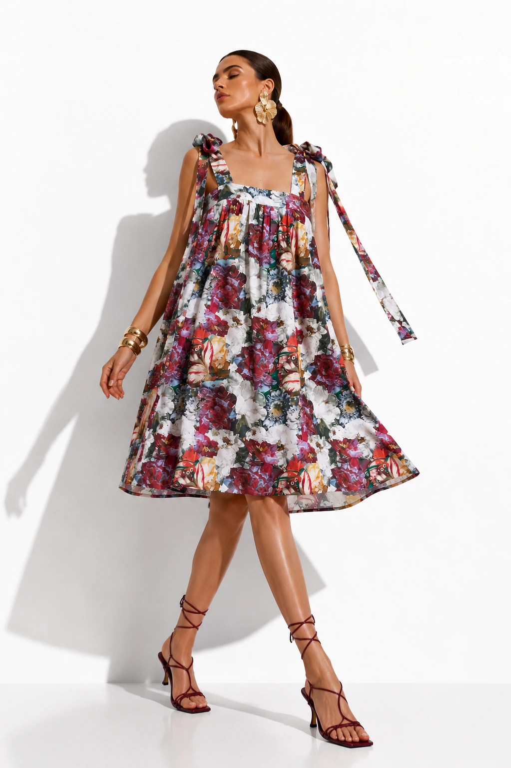 Vestido Nolli Vinotinto Flores - imagen 1