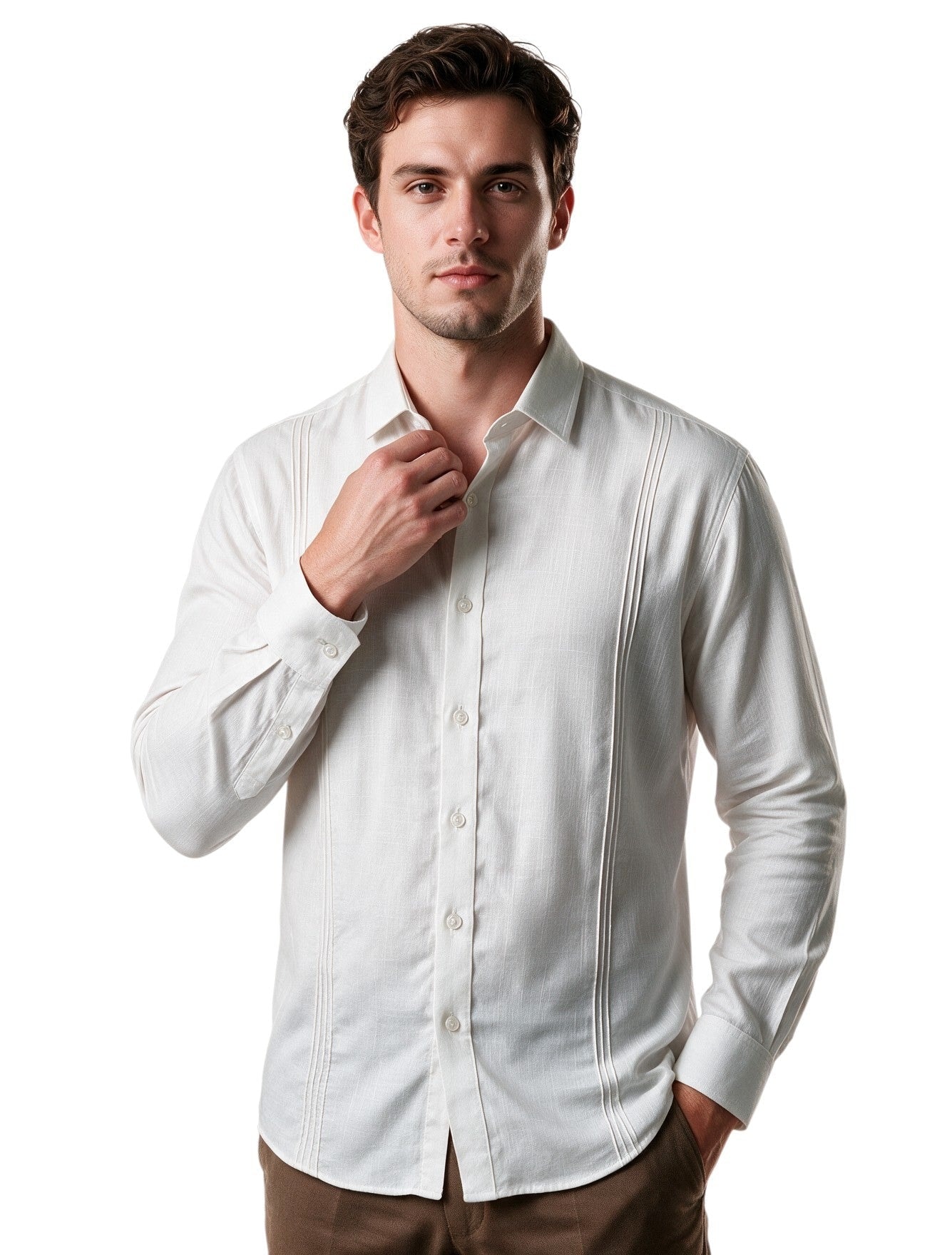 Guayabera blanca con alforzas - imagen 1