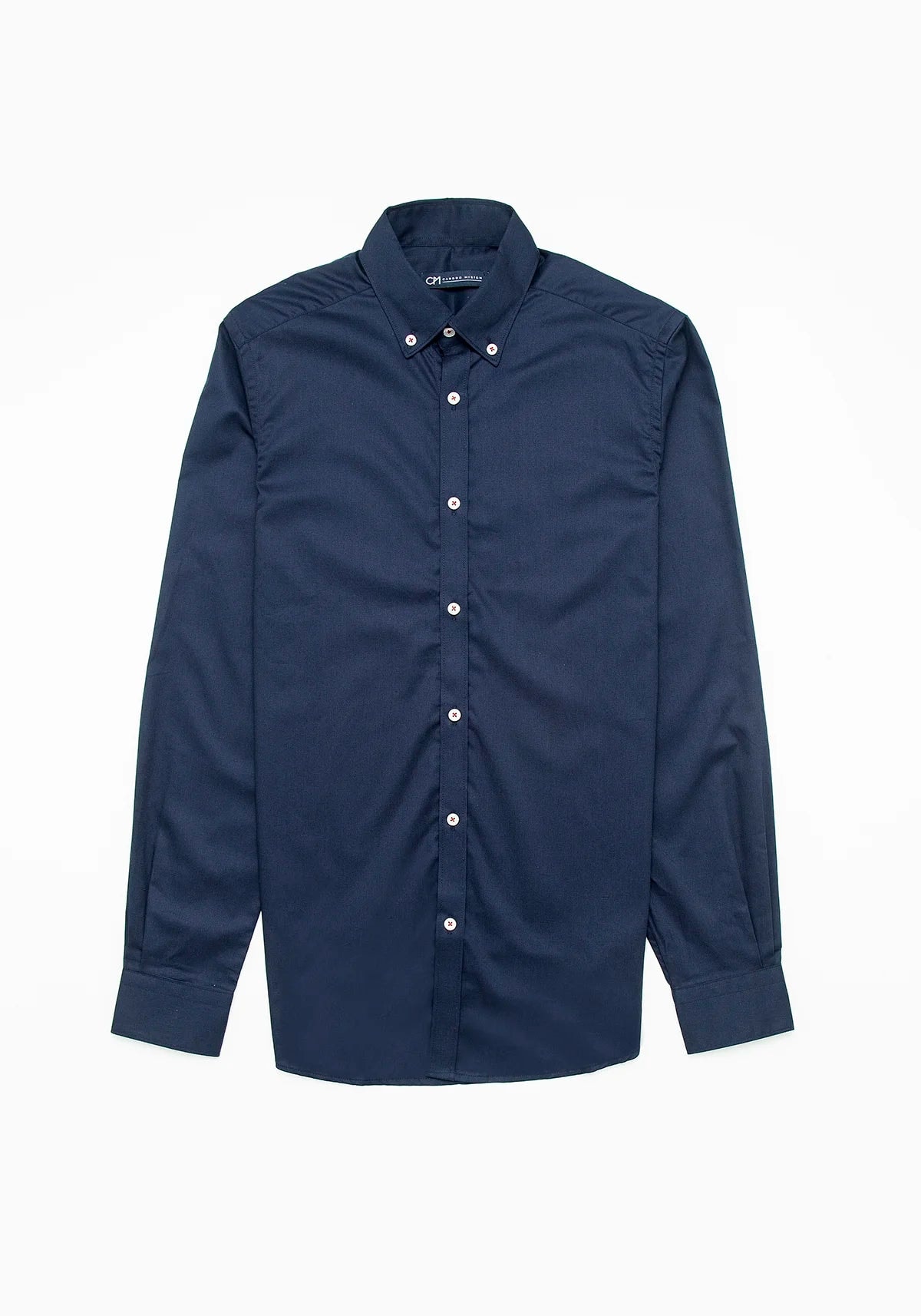 Camisa Sarga Botón Contraste Algodón Azul Oscuro - imagen 1