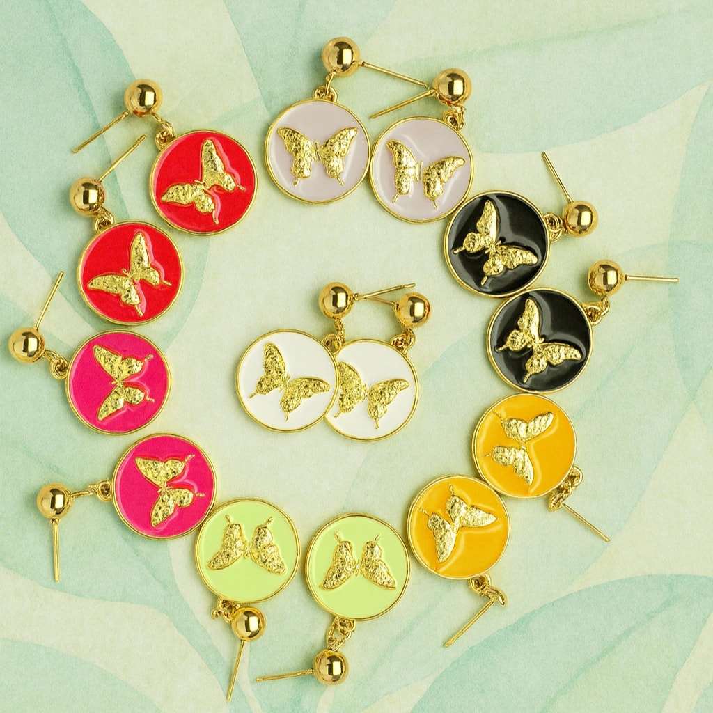 Aretes colgantes mariposa lisos - imagen 1
