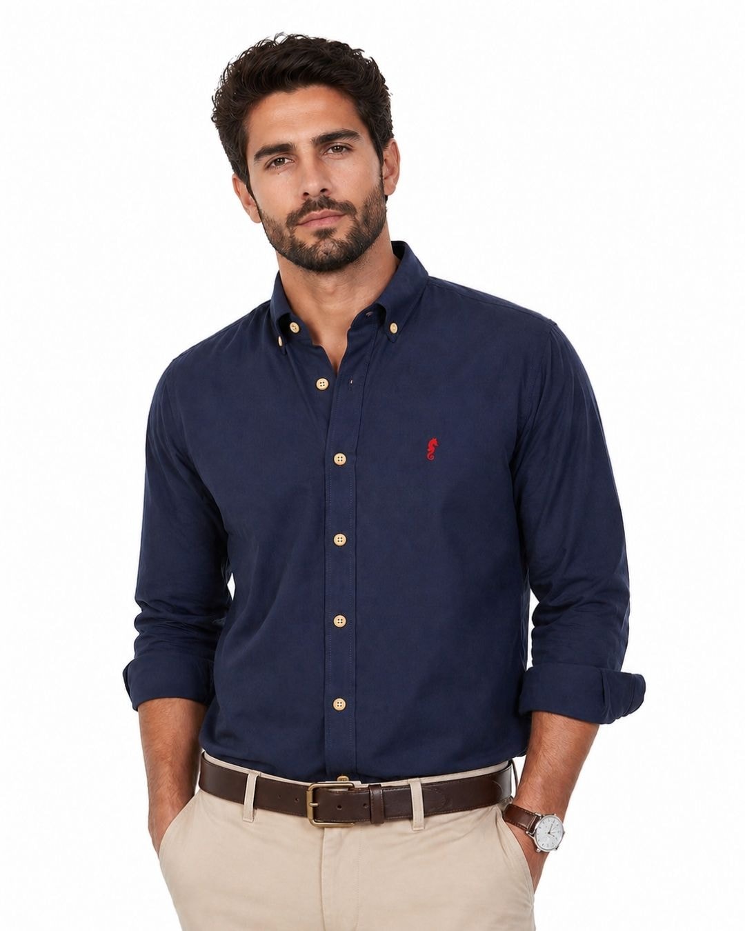 Camisa Manga Larga Oxford Premium Azul Oscuro - imagen 1