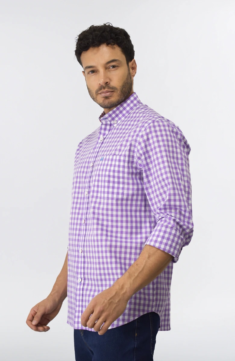 Camisa Manga Larga a cuadros Morada Para Hombre - imagen 1