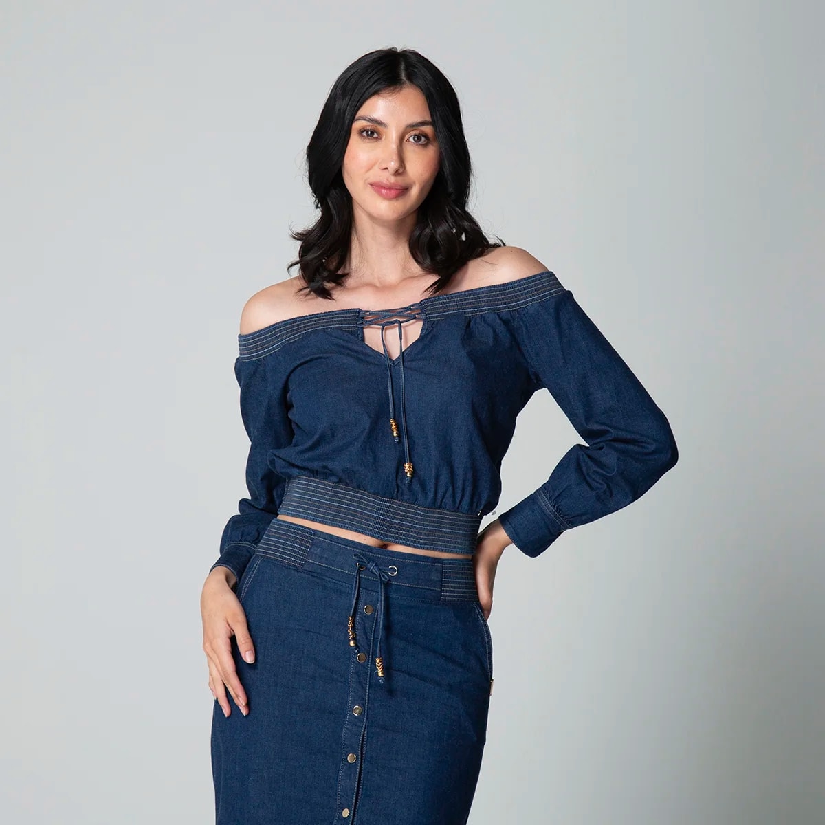 Blusa Denim Escote Bandeja Branigan - imagen 1