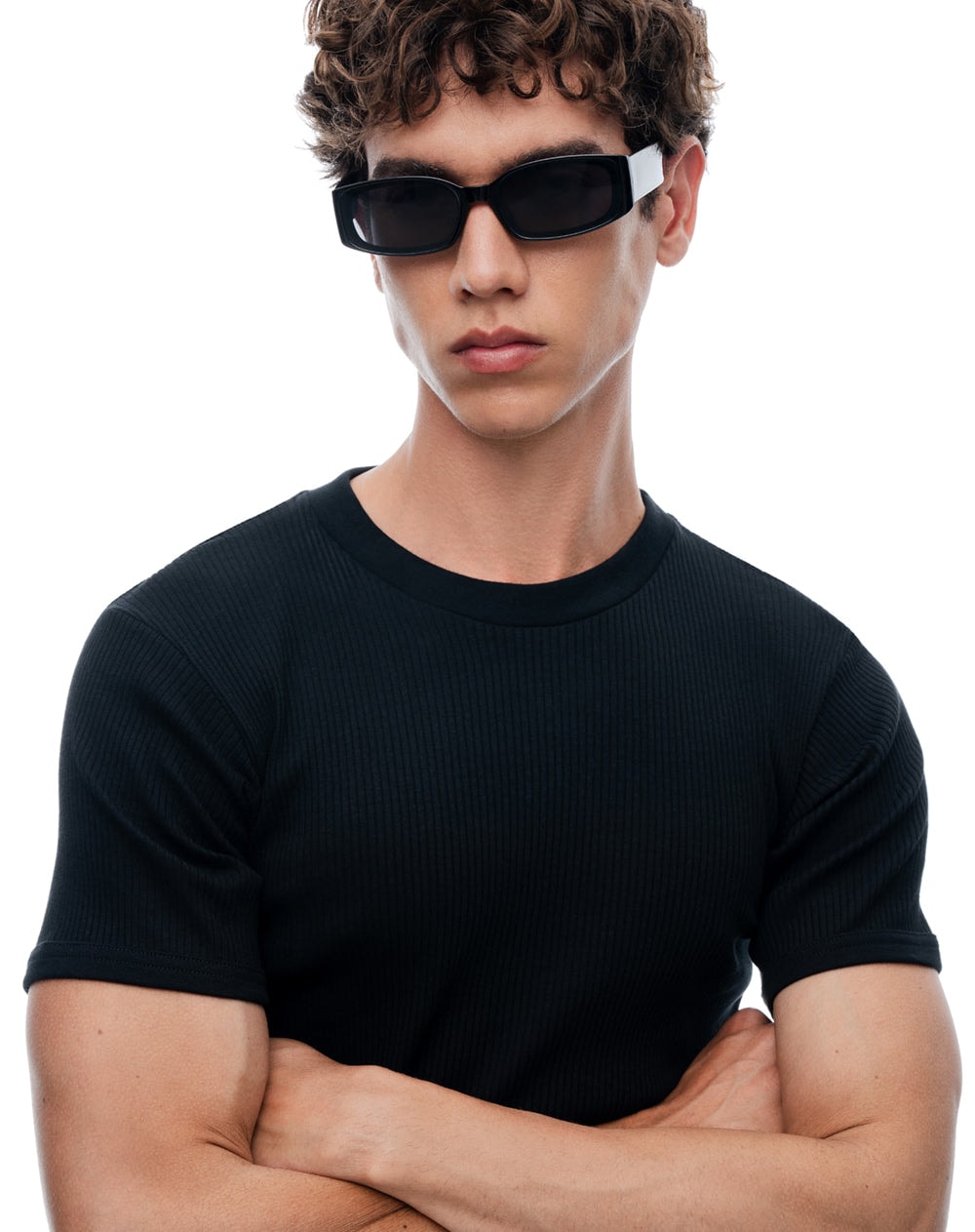 Camiseta slim rib algodón negro hombre - imagen 1