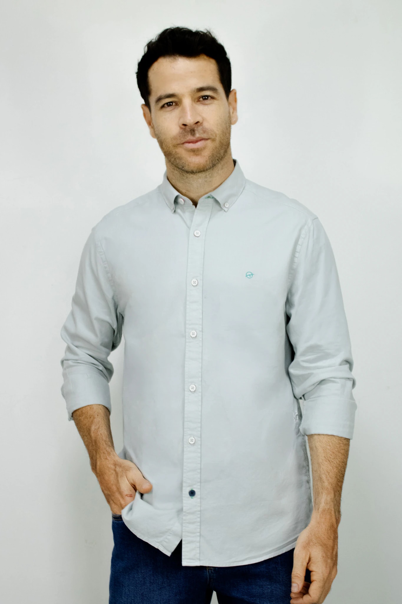 Camisa Manga Larga Gris Oxford Para Hombre - imagen 1