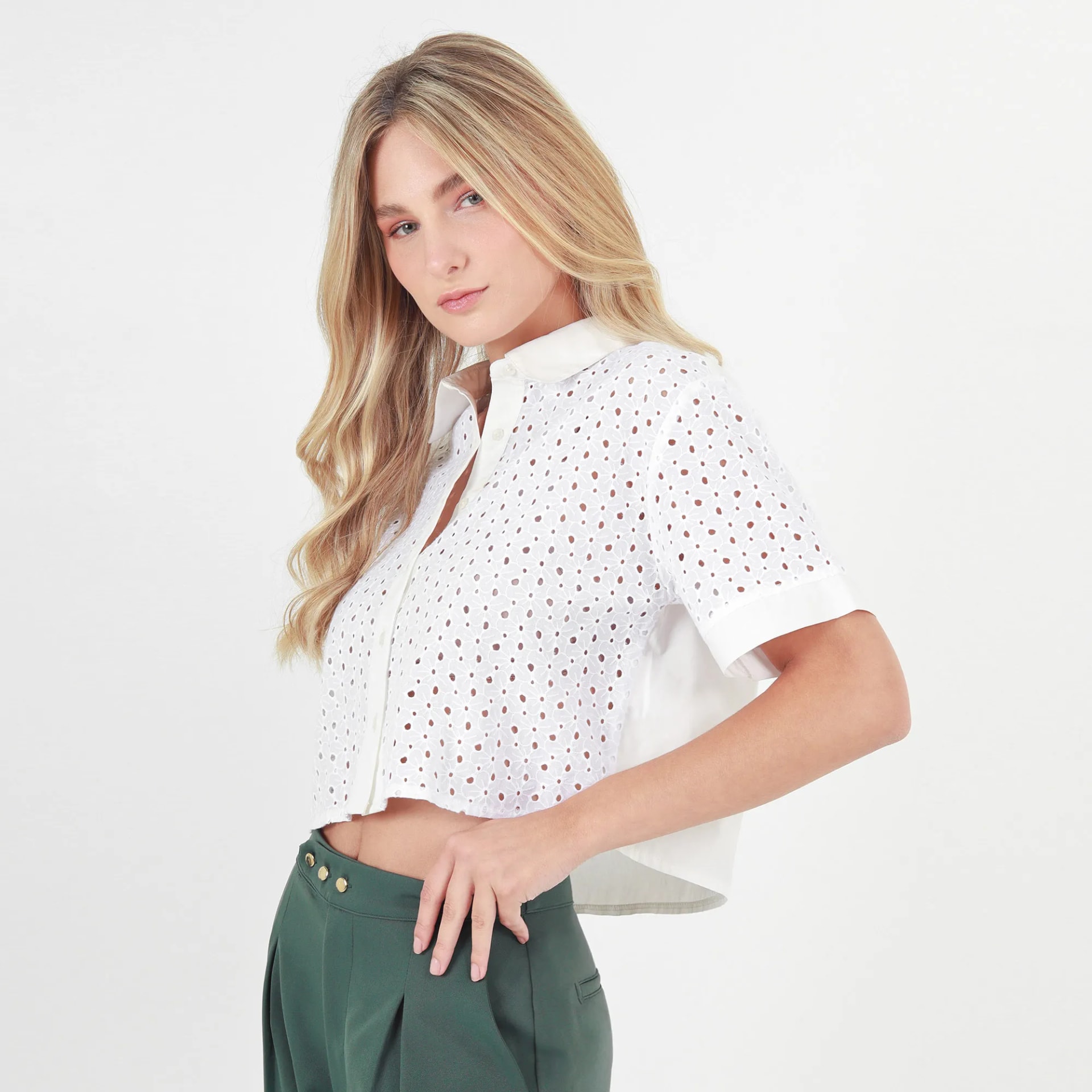 Blusa Cuello Camisero Manga Corta - imagen 1