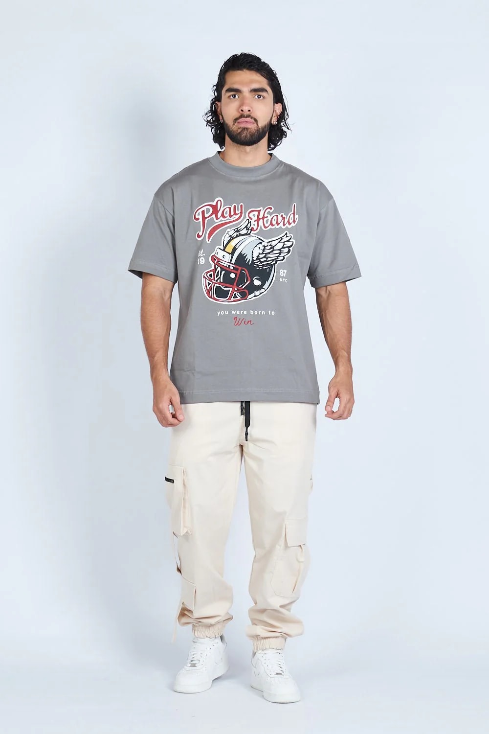Camiseta oversize PLAY HARD GRIS | DROP 03 | - imagen 1