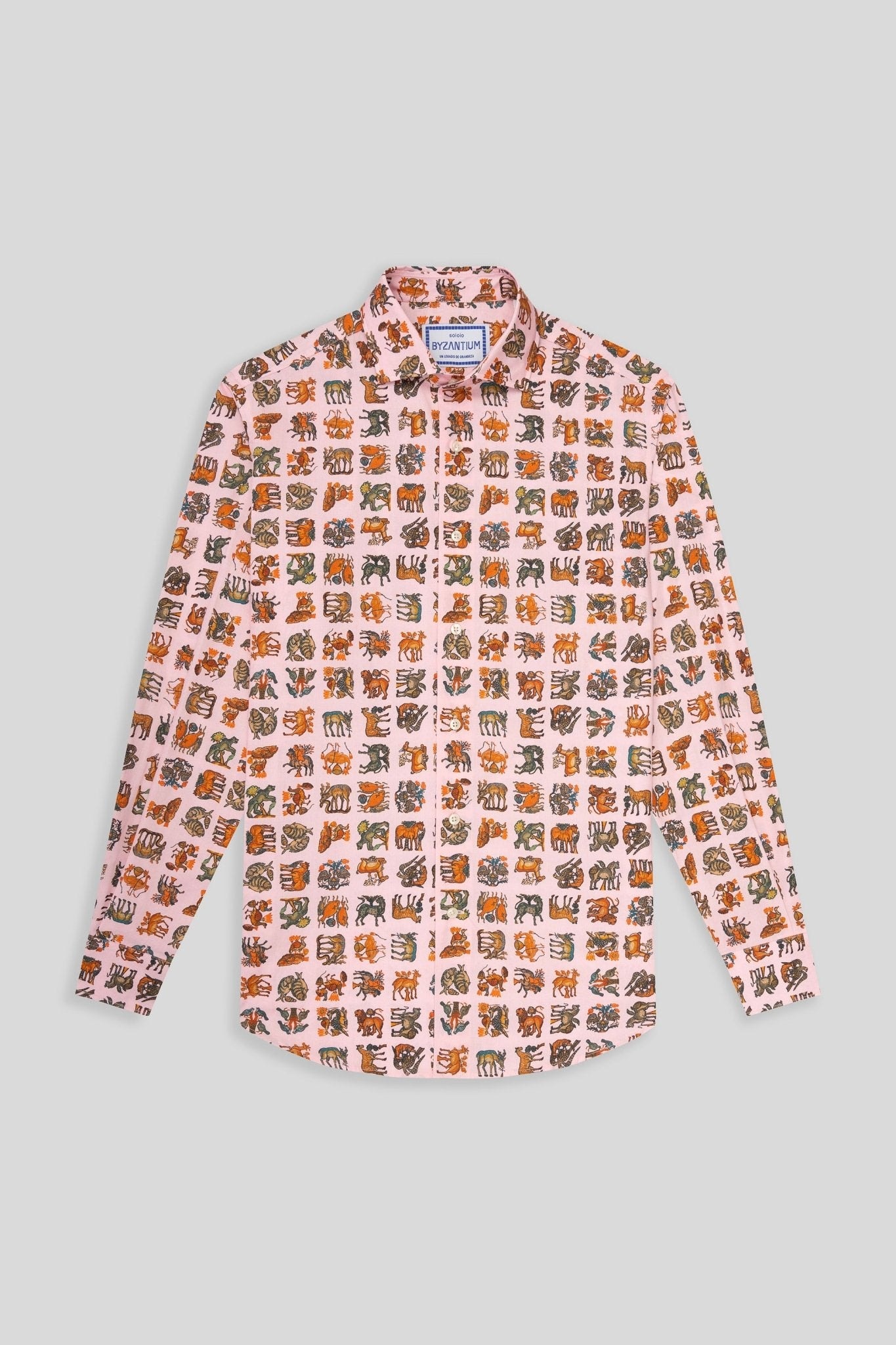 Men's cotton shirt green pink byzantium - imagen 1