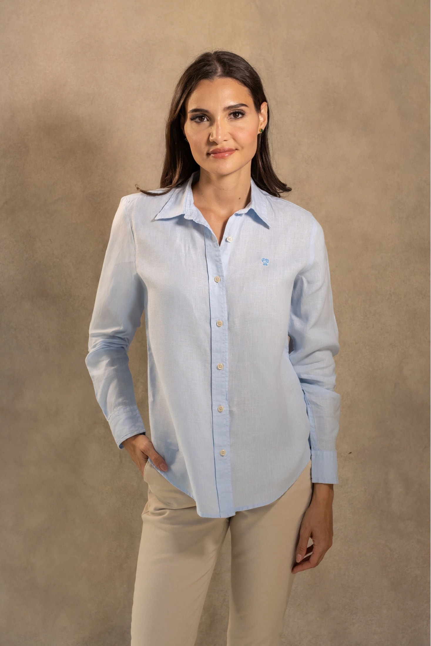Camisa Lino De Mujer Azul Capri - imagen 1