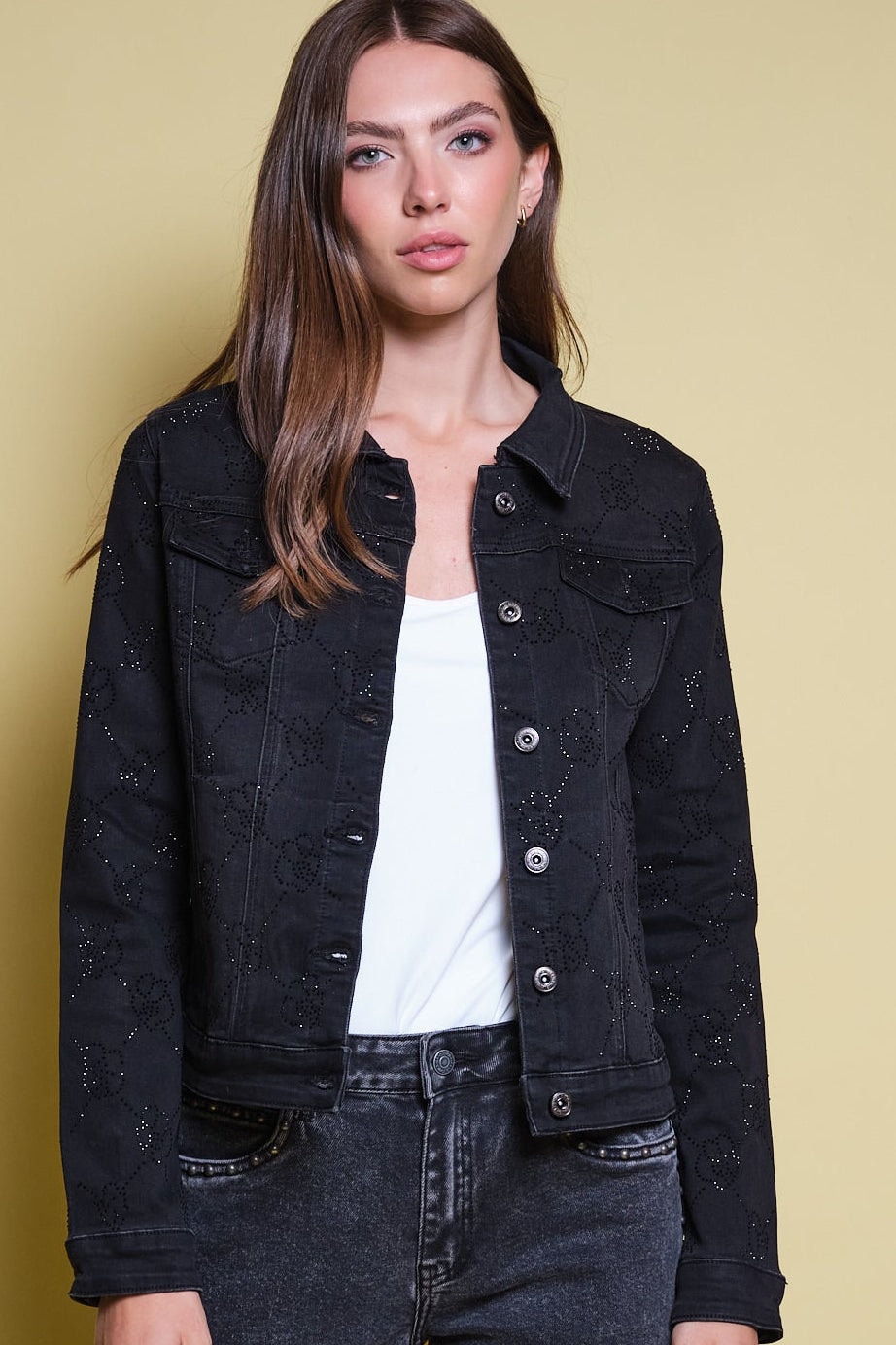 CHAQUETA DENIM NEGRA RHINESTONE - imagen 1